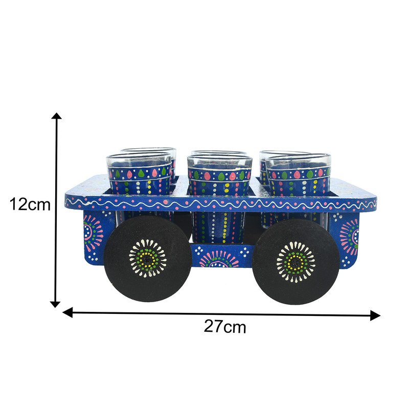 HandPainted Alluminium Tea Kettle with 6 Glasses and Wooden Tray For Home Décor , Tea Party , Serving - Image 3