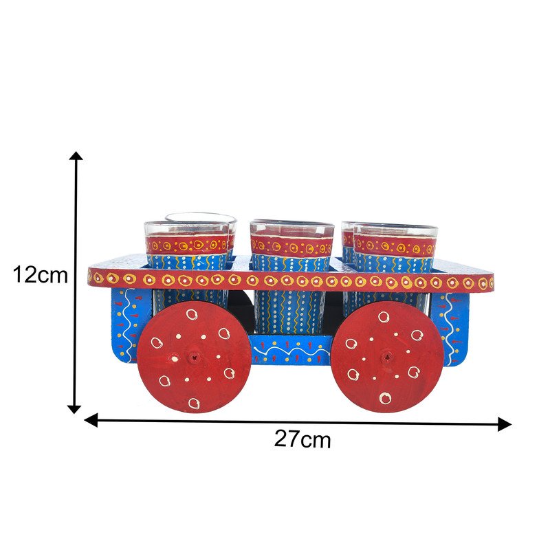 HandPainted Alluminium Tea Kettle with 6 Glasses and Wooden Tray For Home Décor , Tea Party , Serving - Image 3
