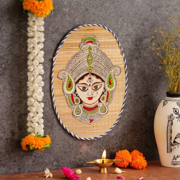 Oval Shaped Design Bamboo Hand Crafted Wall Hangings Of Durga Maa For Home D?cor | Bamboo Art For Wall Decor