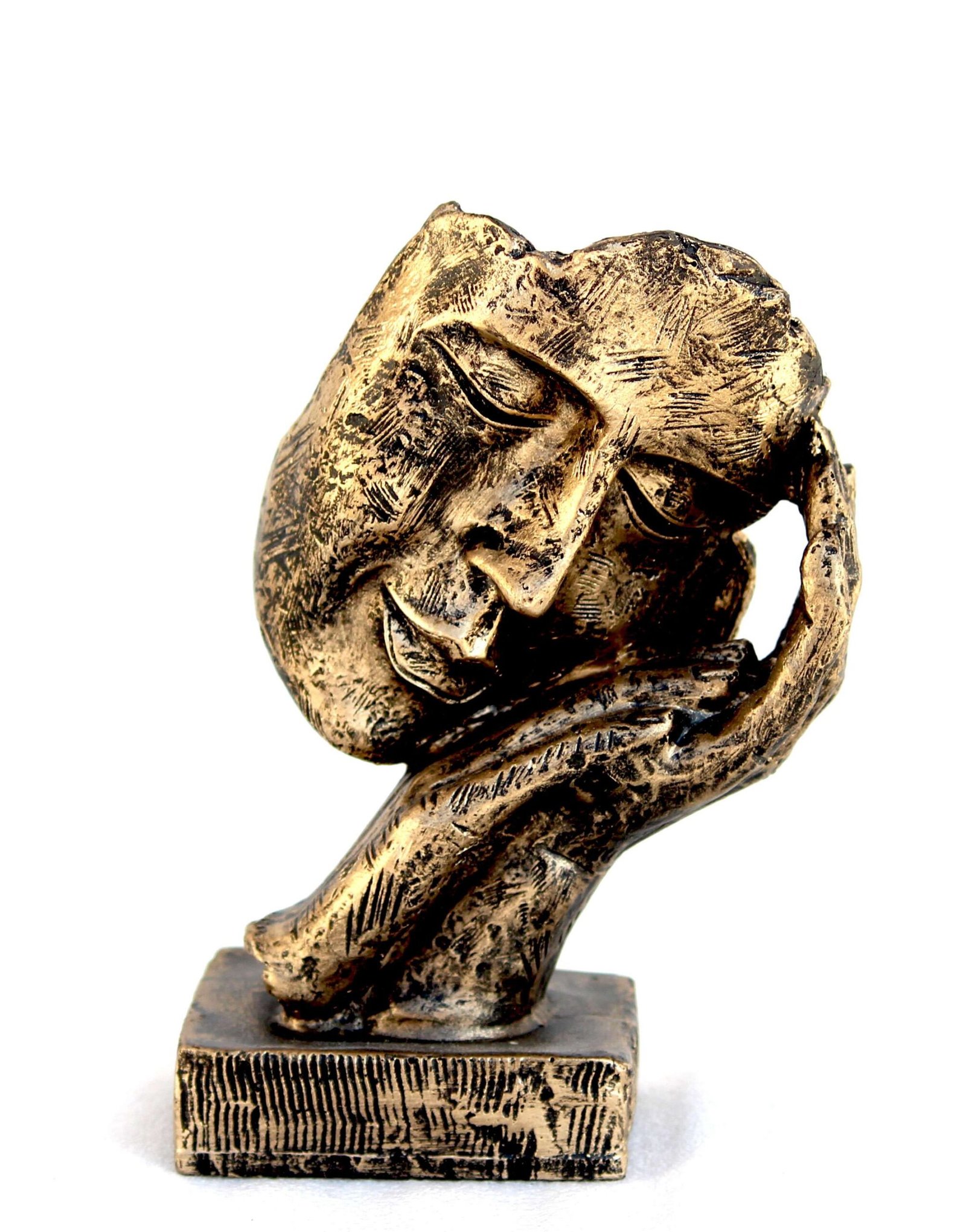 Resin Handcrafted Human Face Design with Hand on Face Decorative Showpiece Figurine, Multicolour